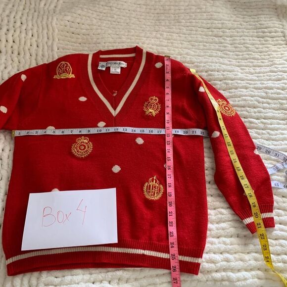 Vintage JH COLLECTIBLES red polka dot 100% wool sweater sz L - Picture 6 of 7